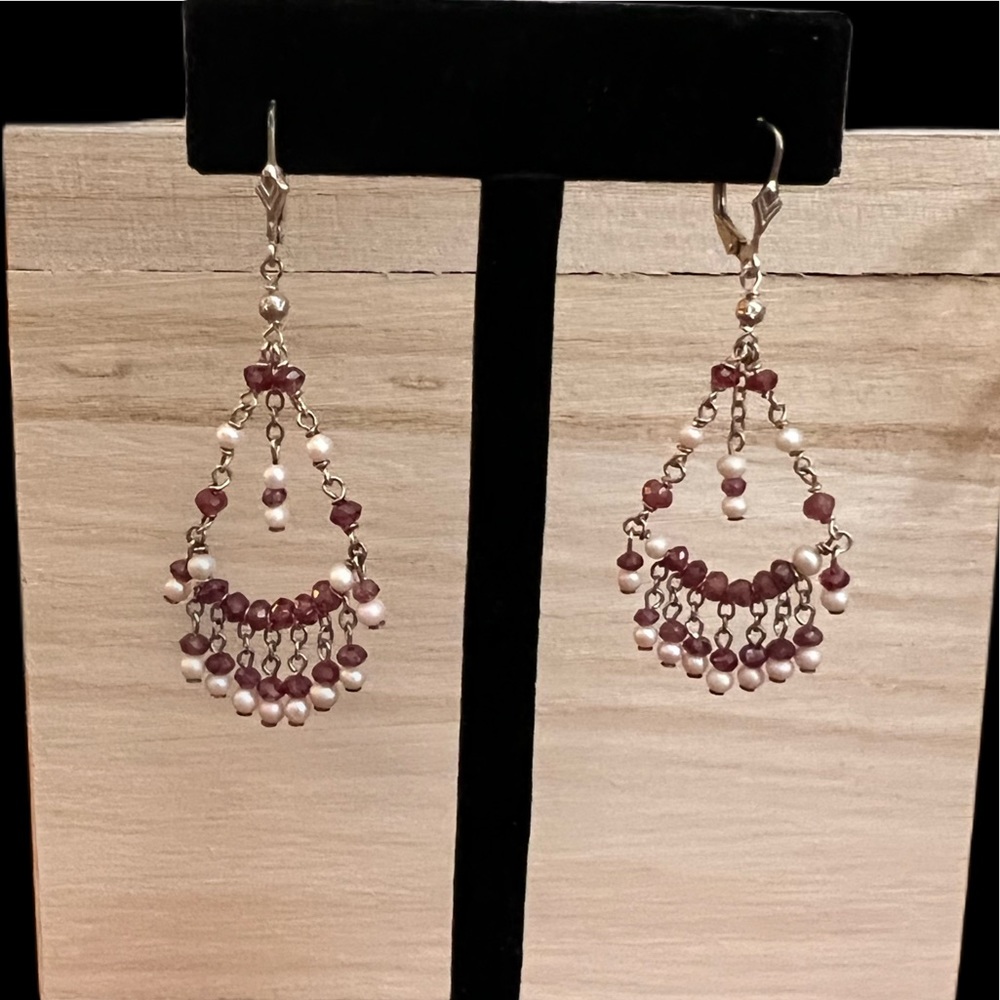 Sterling silver Ruby & Fresh Water Pearl hand made earrings